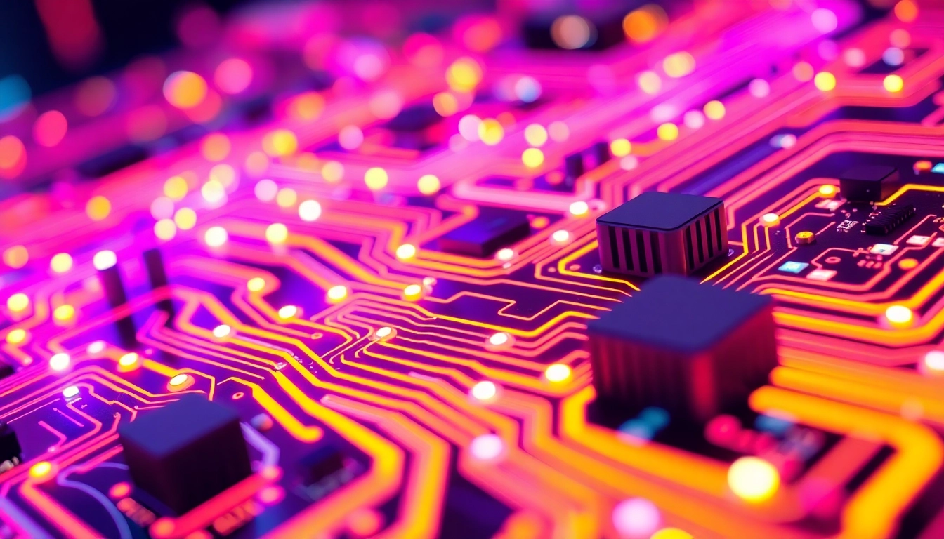 Visual representation of technology highlighting intricate circuits and connections.