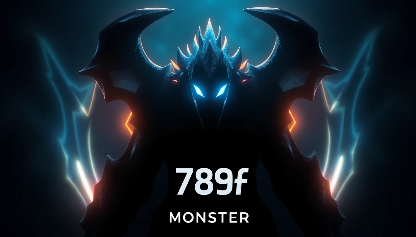 Visually striking 789f.monster logo featuring a fierce, tech-inspired creature with vibrant neon highlights, capturing a sense of innovation and mystery for branding purposes.