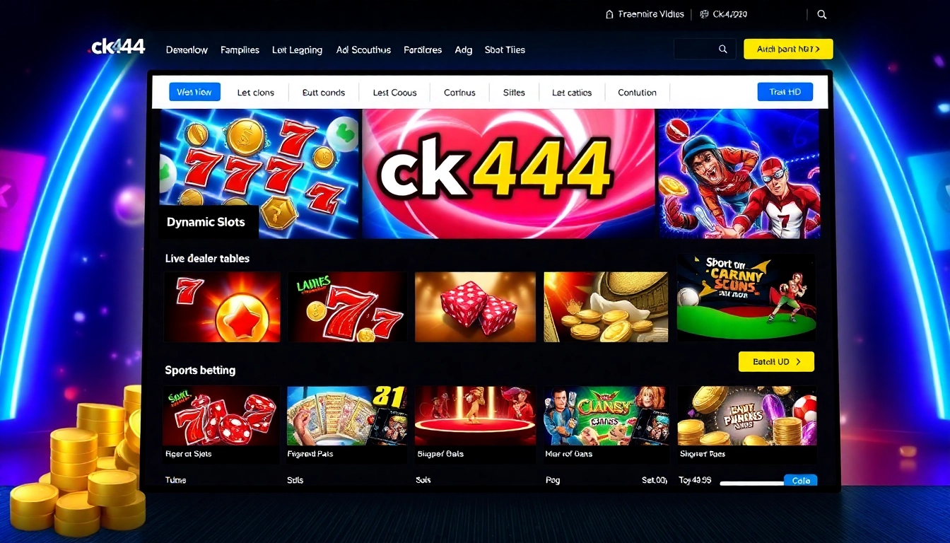 CK444 online gaming platform with immersive slots, live casino, and sports betting interface encouraging user engagement and trust.
