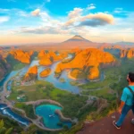 Scenic tour in Indonesia featuring lush landscapes and iconic landmarks, inviting travelers to experience natural beauty.