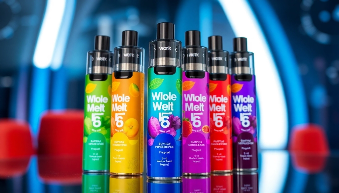 Whole melt v6 disposable vaporizers arranged with colorful flavors highlighting premium quality