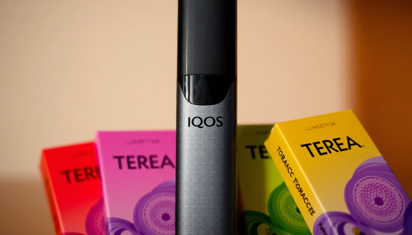 使用中的 IQOS TEREA 装置展示，突出其细节和色彩，吸引关注和信赖。
