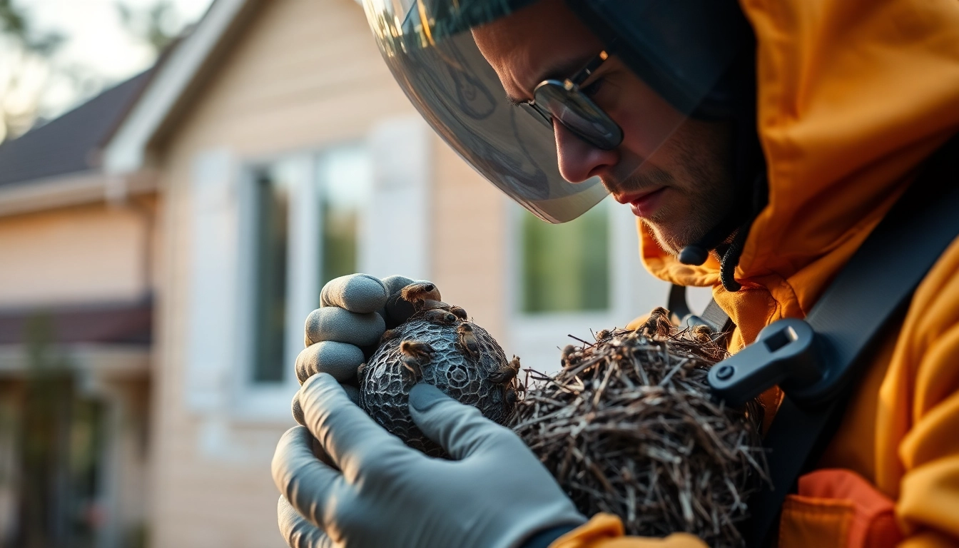 Professional Wespen bestrijden specialist carefully removing a nest from a wall cavity to ensure safety and effective pest control.