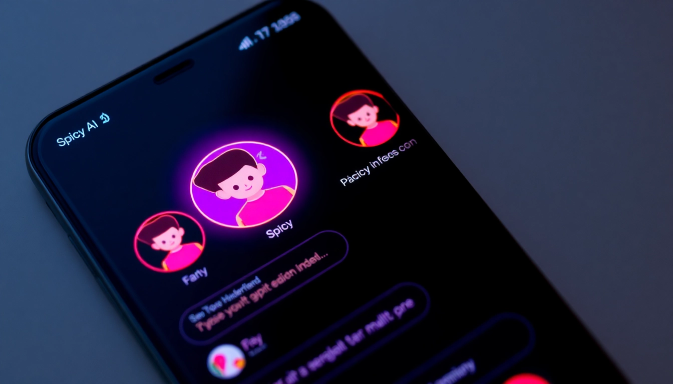 Spicy AI Chat app interface showcasing colorful visuals and lively conversation in a realistic, engaging style, highlighting user interaction.
