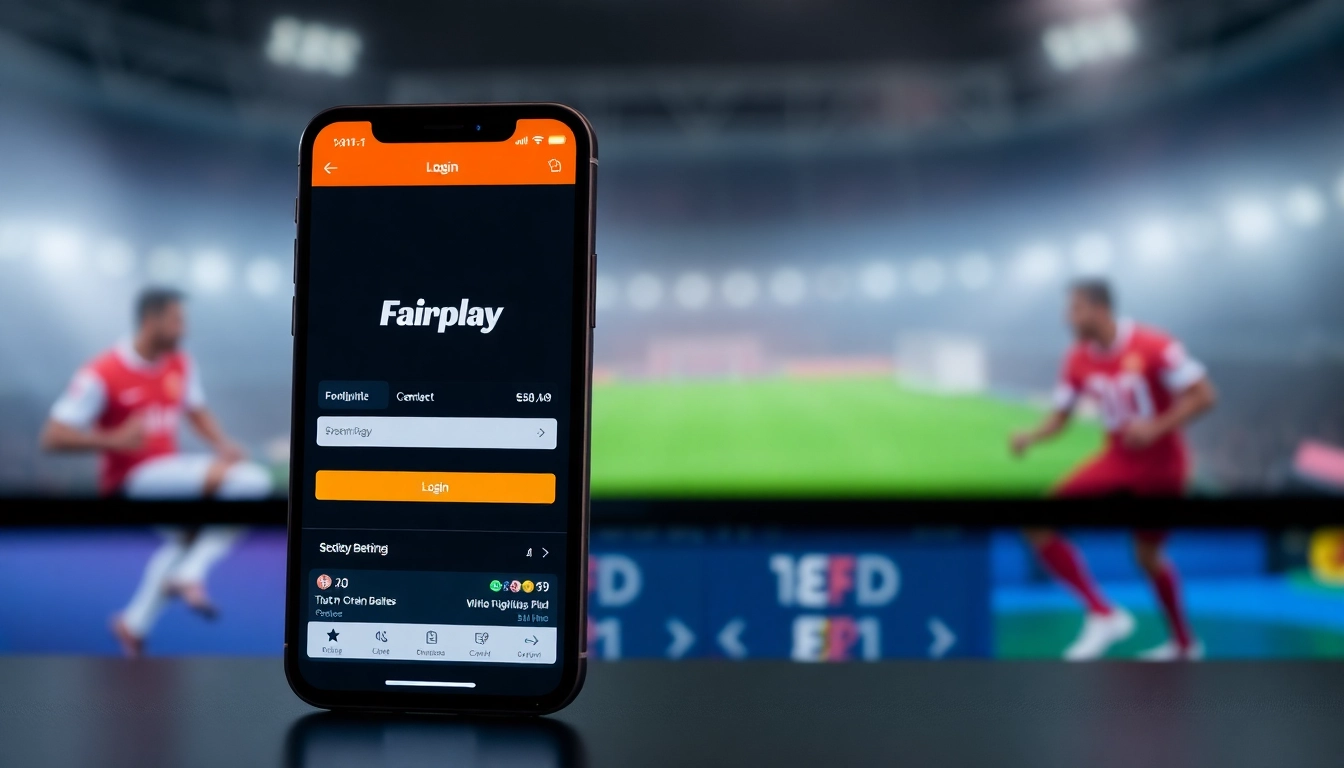 Fairplay logo on a sleek mobile device screen showing the login page for India's leading sports betting platform, emphasizing security and user-friendliness.