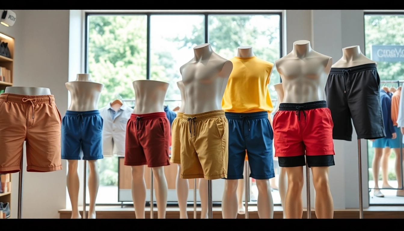 Men's Shorts being worn by models during a casual outdoor activity in bright sunlight, showcasing comfort and style in various colors and fits, perfect for fashion and sports enthusiasts.