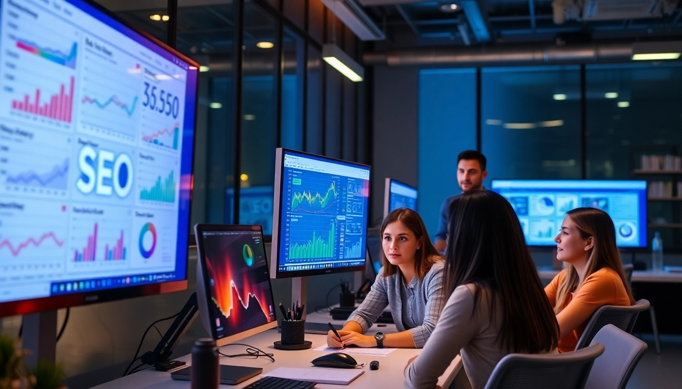 Team strategizing to rank your website higher with SEO analytics and digital tools for better