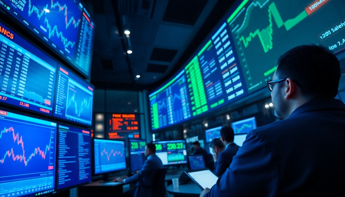 Financial professionals analyzing latest investment news on digital screens to inform