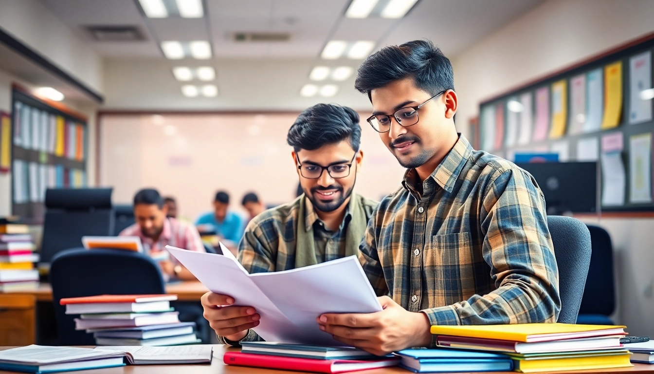 Active government job seekers studying for Sarkari Naukri with books and a laptop in a bright