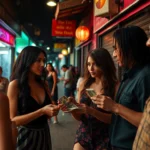 Vibrant street scene featuring women involved in rychle prachy encounters with candid urban