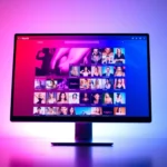 An illustration of a computer screen displaying a vibrant adult website interface with thumbnails from various categories.