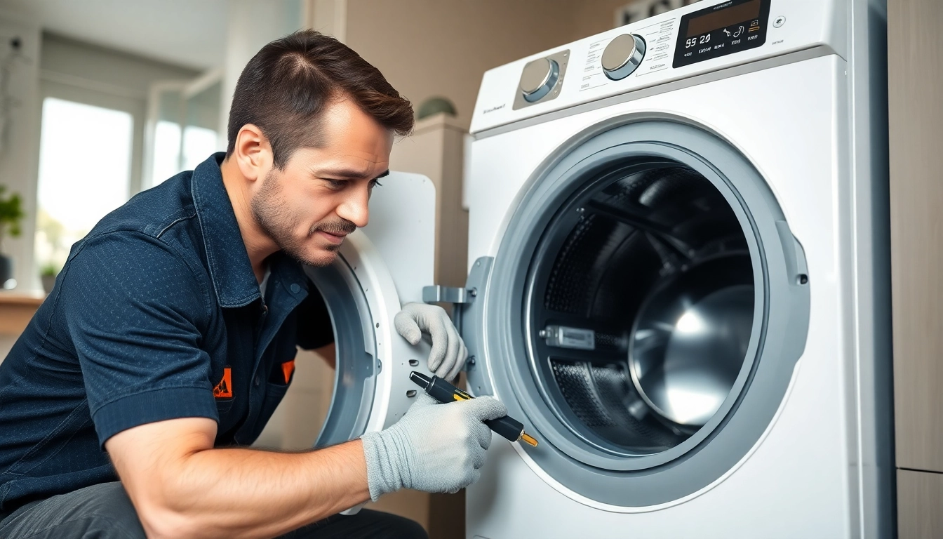Expert technician performing Waschmaschinen Reparatur Berlin at a customer's home with modern