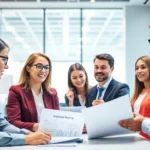 Business professionals analyzing employee benefits plan strategies to enhance team wellbeing