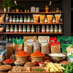 Suppliers showcasing high-quality spices and food products in a professional setting for