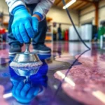 High-quality epoxy resinng Birmingham flooring being applied by a professional for a durable