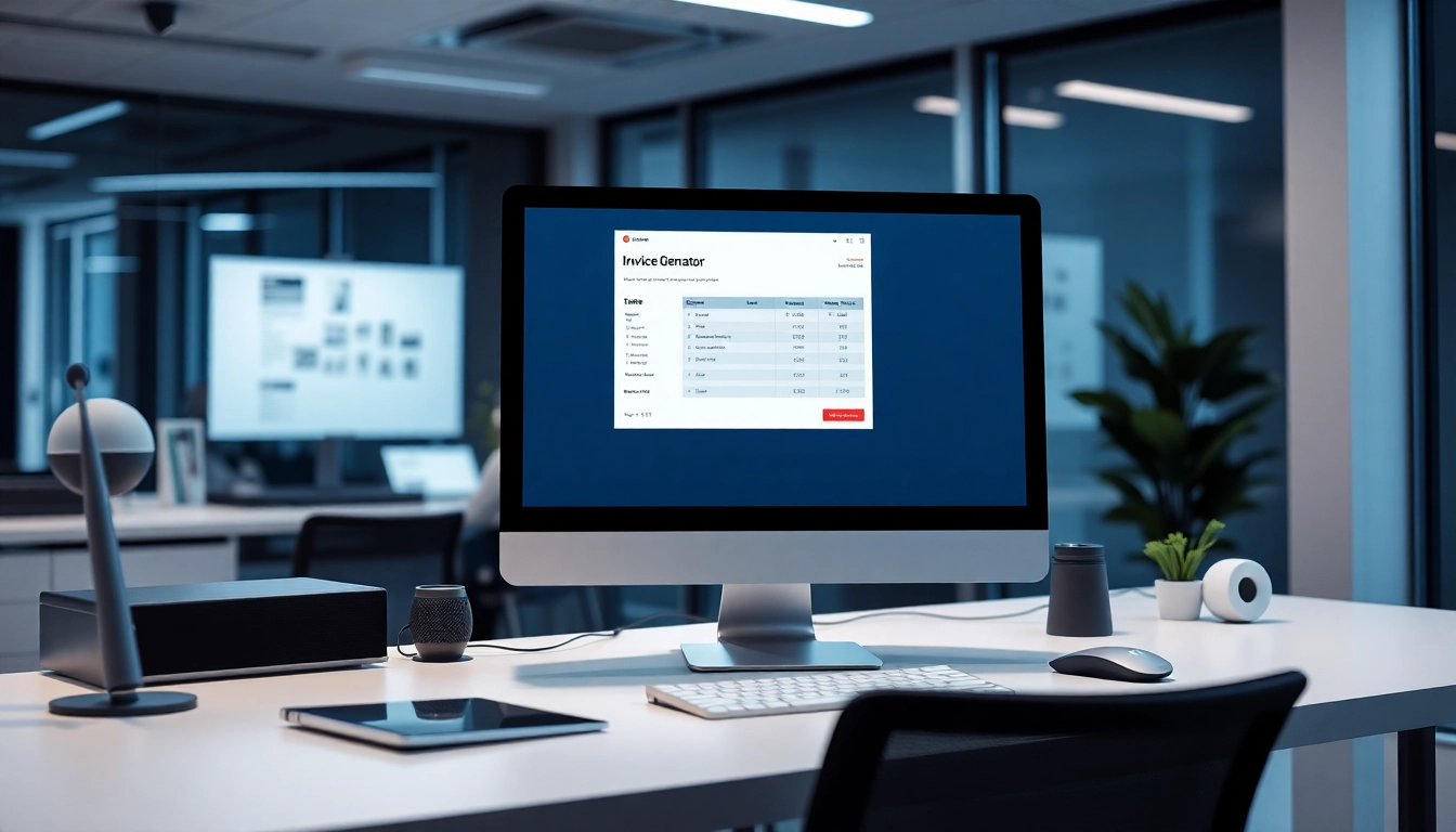 Professional invoice genertor tool on a computer screen used by small business owners for