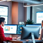 Expert agency seo team optimizing digital marketing strategies for business growth on computers
